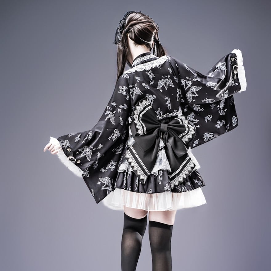 和ゴシック｜天使の羽プリント 和洋折衷セットアップ 羽織×スカート