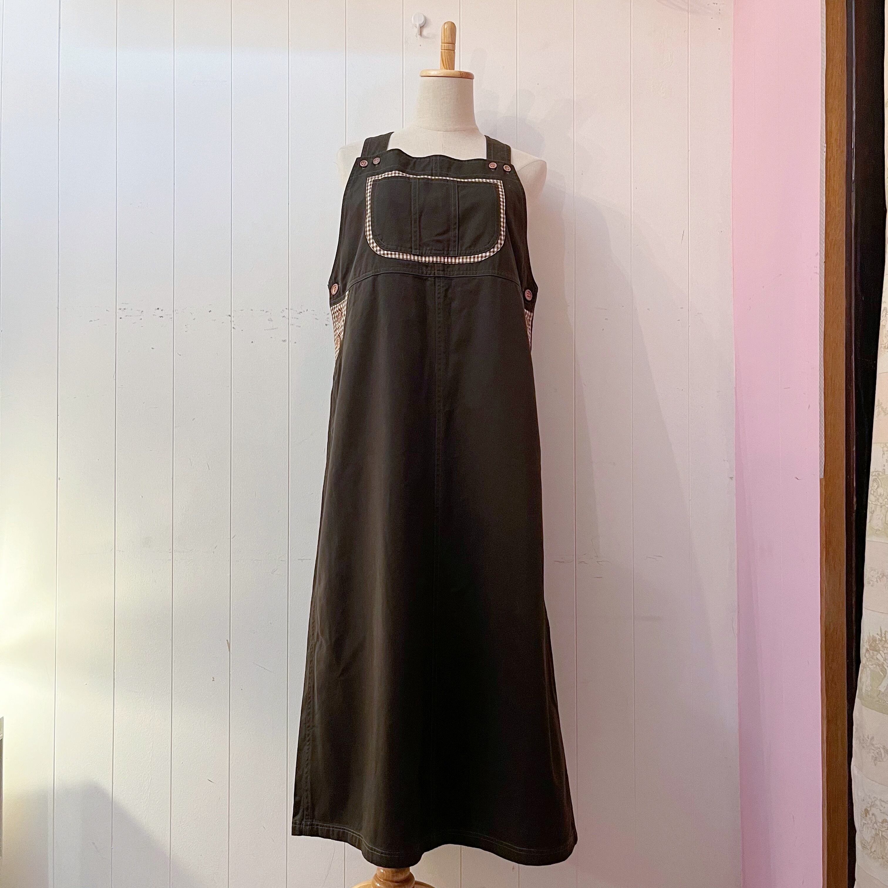 gingham check brown salopette skirt