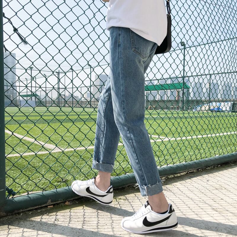 全2色 デニム パンツ ストレート カジュアル ワイド 無地