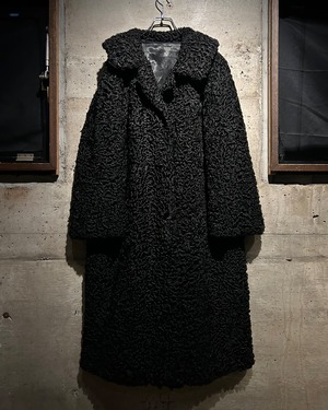 【Caka】50's〜60's Vintage Black Curly Hair Long Coat