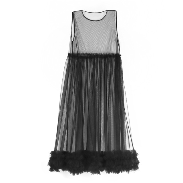 【Tea Tree】シアーメッシュフリルボリュームワンピース　3color　10382