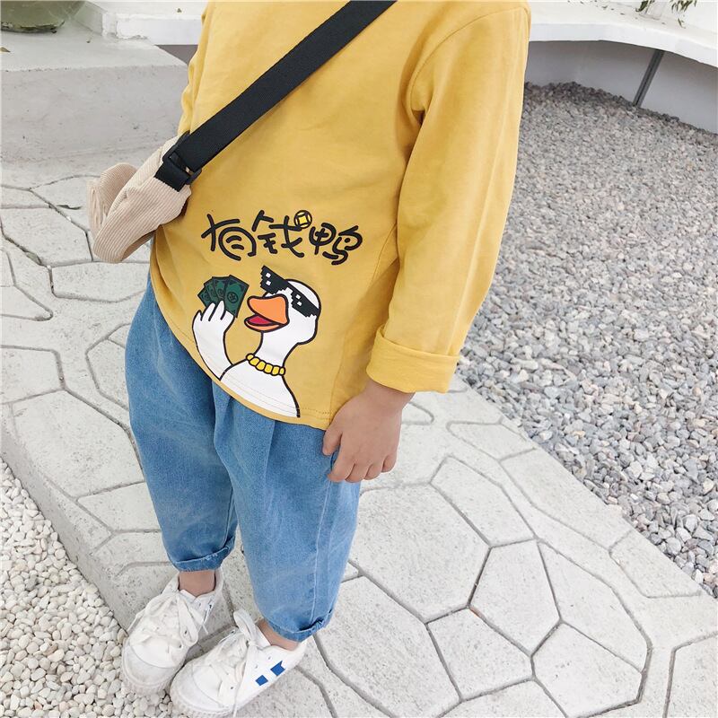 huzh0078)個性派こなれ感プリント 長袖デザインTシャツ イエロー 韓国