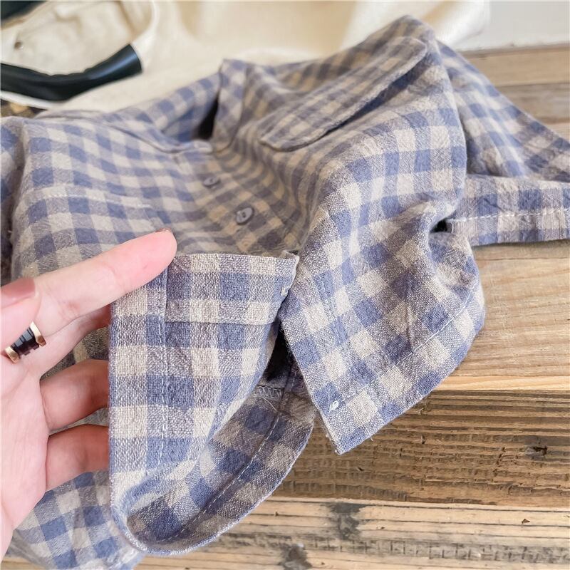 【即納】ノーカラーチェックシャツ|海外子供服|韓国子供服