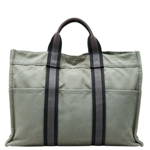 エルメス フールトゥMM トートバッグ ハンドバッグ カーキグリーン グレー キャンバス レディース HERMES 【中古】