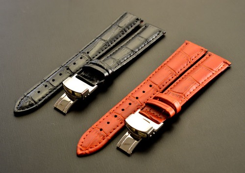 【新品】2本セット 本革 腕時計 クロコ柄型押しベルト Dバックル 18mm ライトブラウン、ブラック