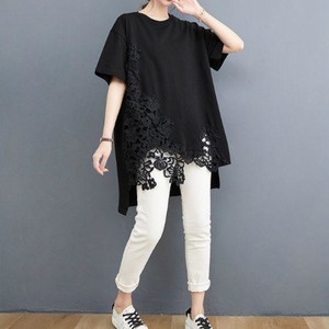 裾レースルーズ Tシャツ 2col Y TS010