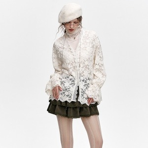 White Lace Chiffon Shirt / ホワイト レース シフォン シャツ