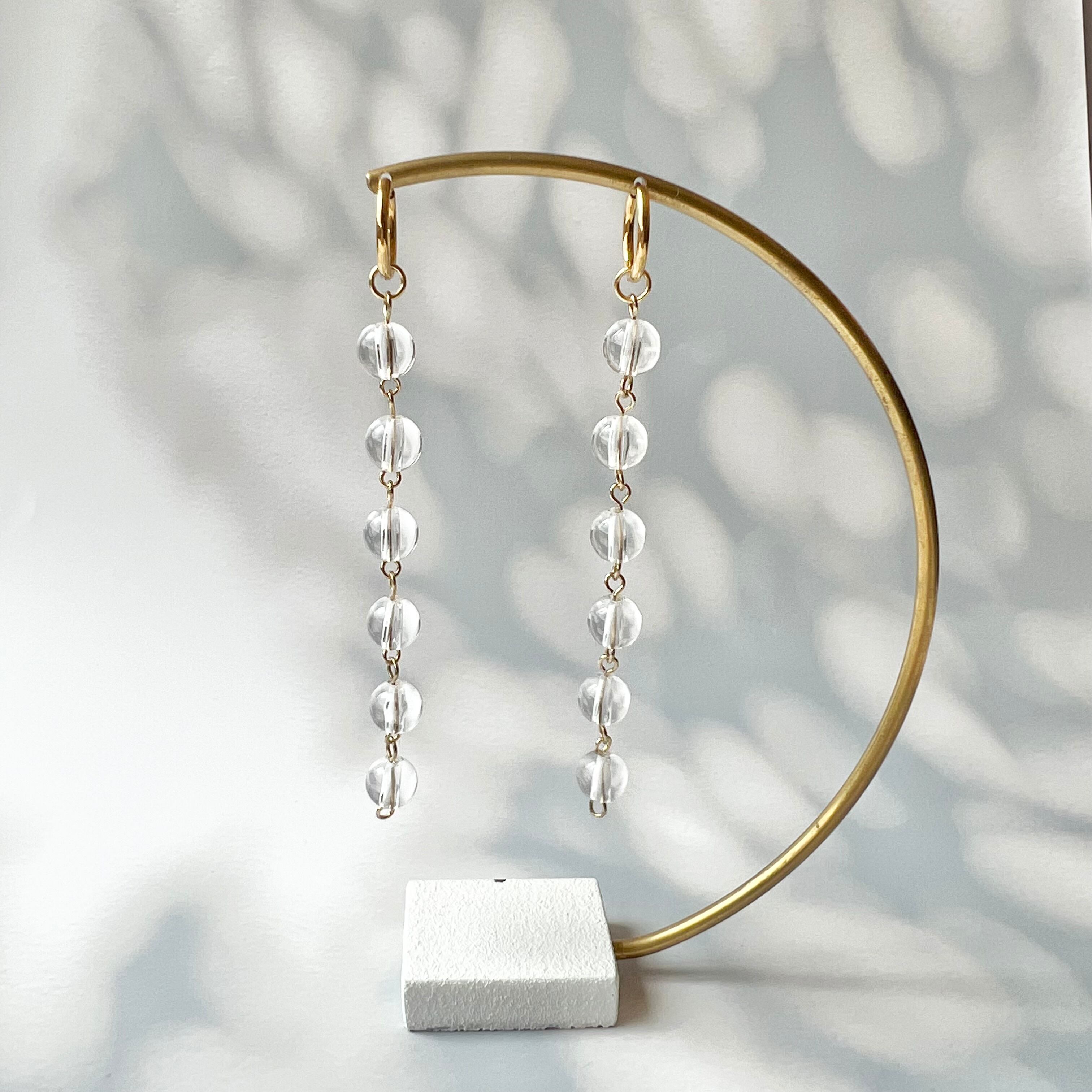 TV着用//クリアビーズロングピアス/イヤリング | Handmade Accessory MU