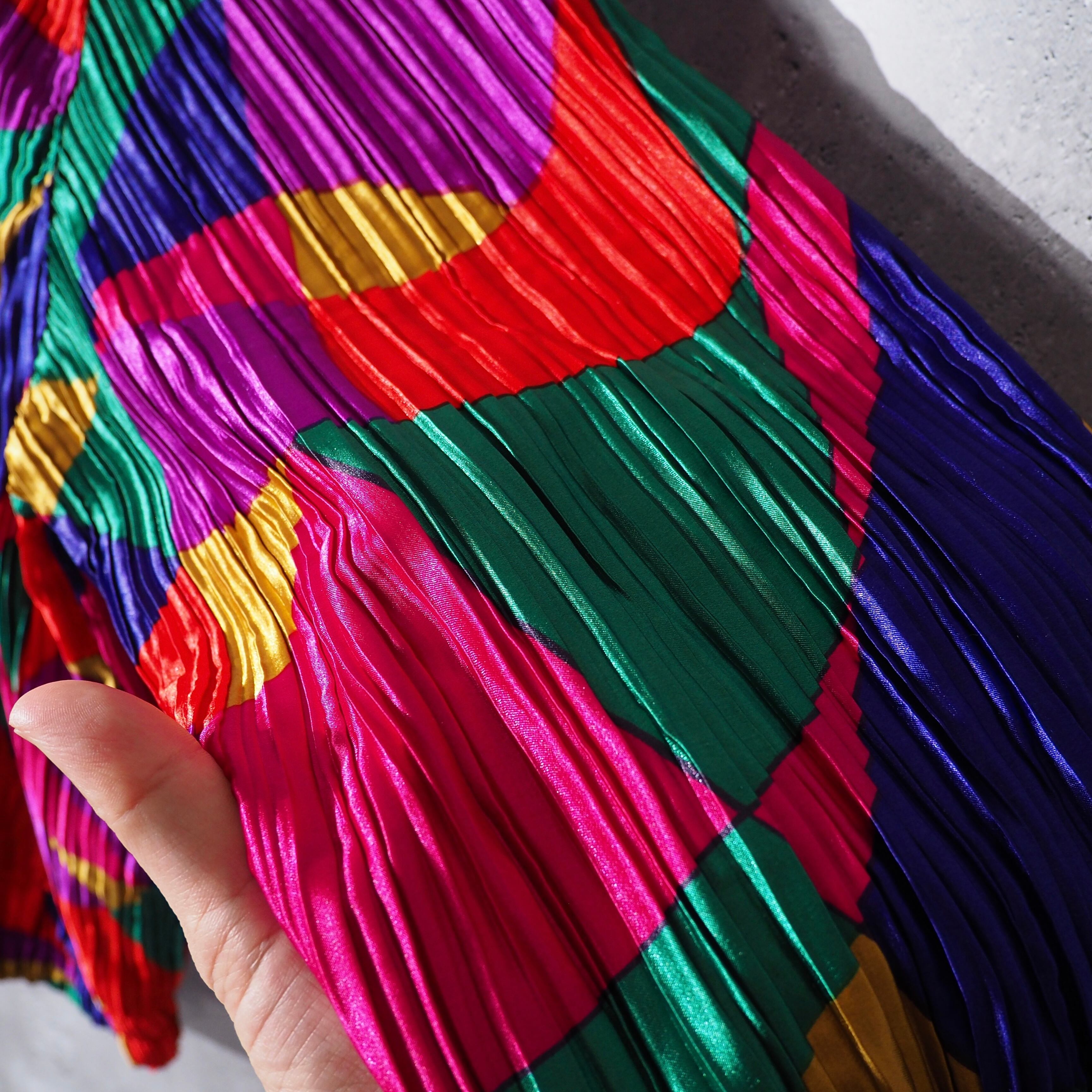 Beautiful Rainbow circle × Solid pleats Design vintage loose jacket Blouson