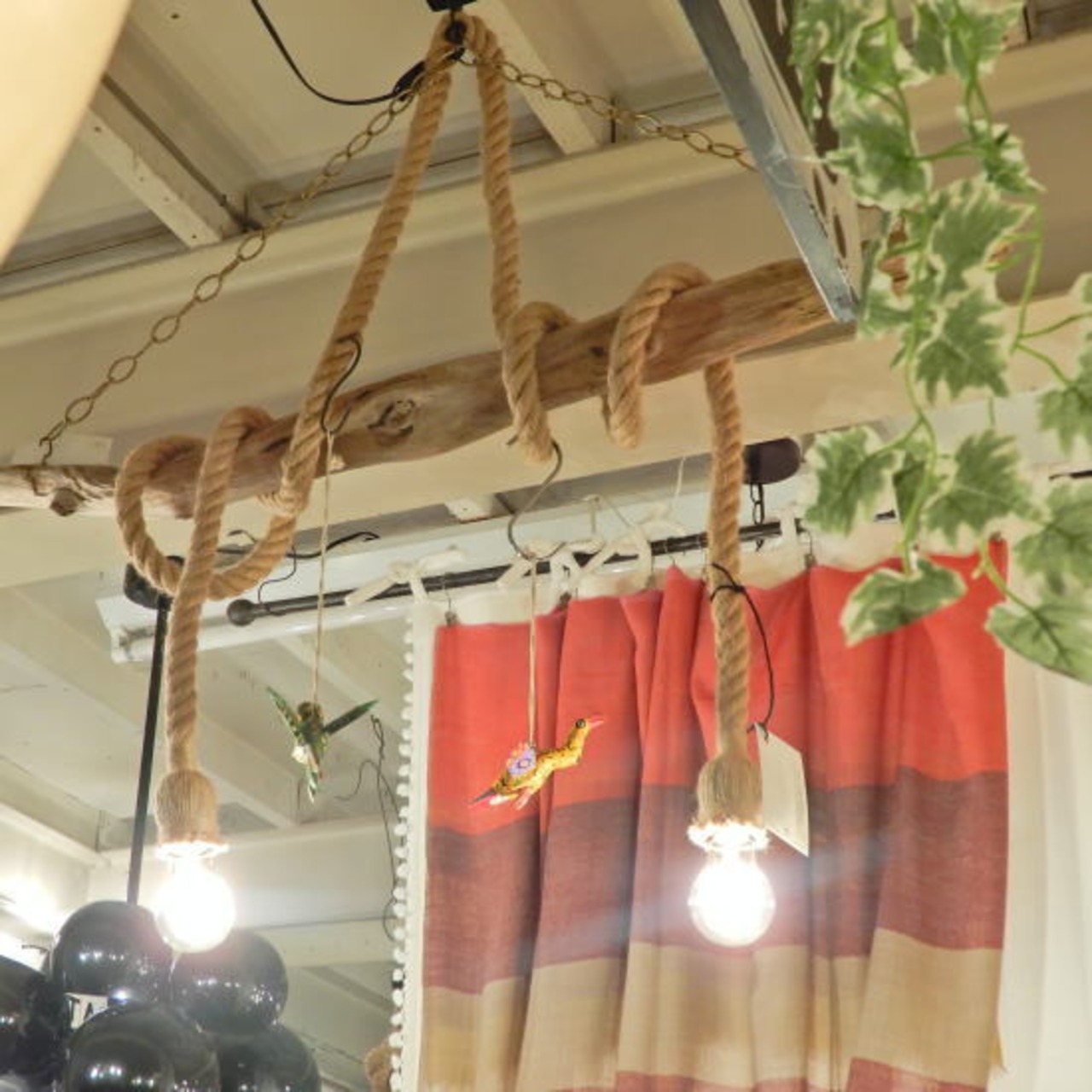 TOPANGA Lighting マニラロープランプ　ダブル100cm　50×2　ナチュラル　流木　吹き抜け　リビング　ダイニング　ショップ　飲食店　カフェ　店舗照明