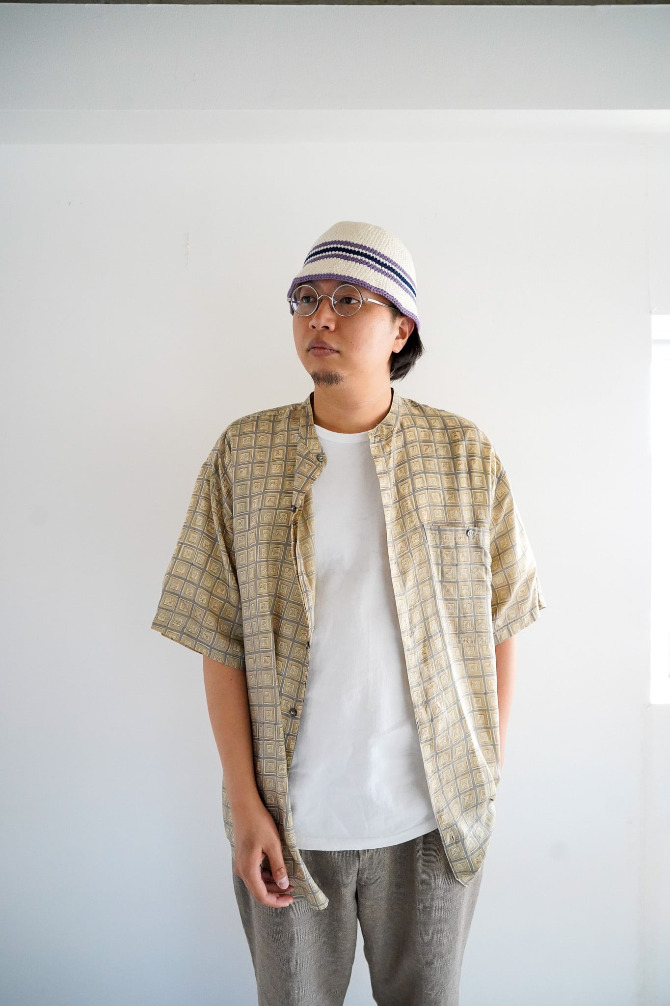 【1990s】"Montage Pour Homme" Silk 100% Geometric Check Shirts / 6-191