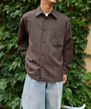 MATSUFUJI /M263-0302 / GROSGRAIN STRIPE SHIRT(BRN x GRN)
