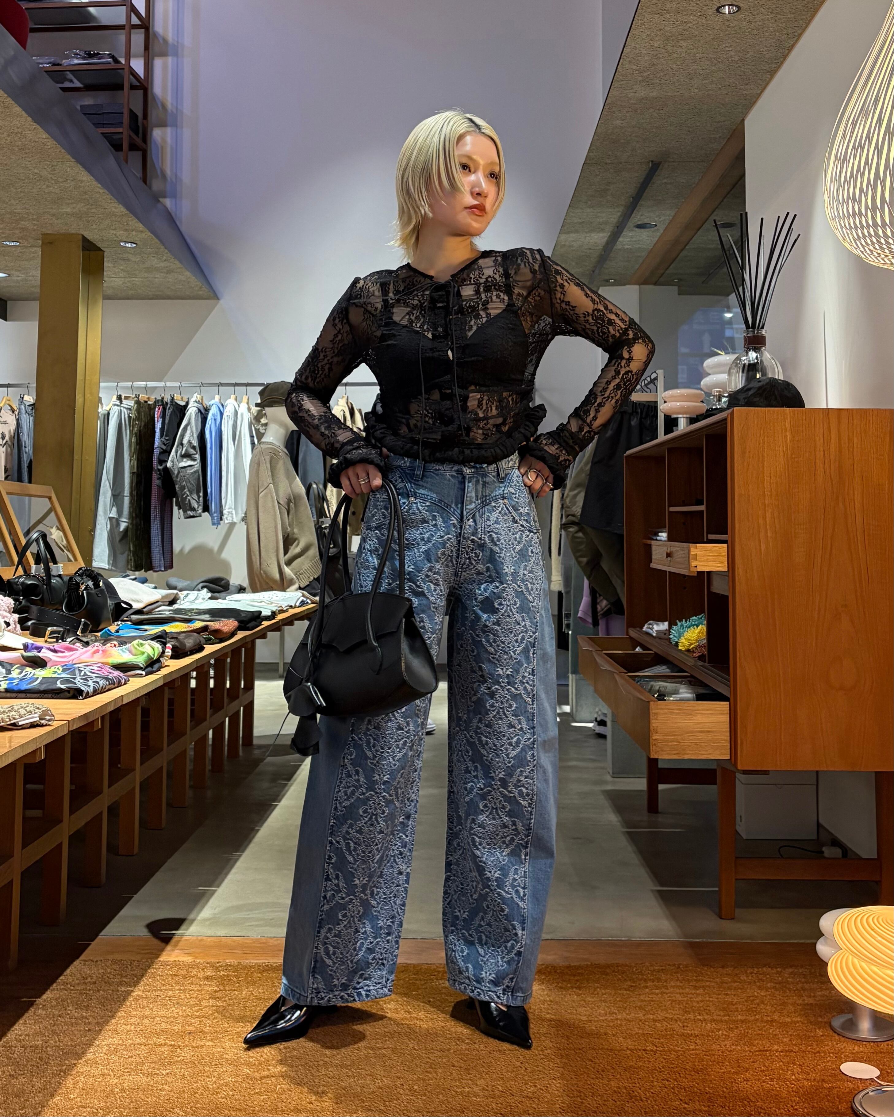 26SS】FETICO フェティコ / DAMASK JACQUARD DENIM CURVE FIT HIGH