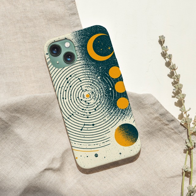受注生産 iPhoneケース 渦巻き天文盤と黄色い月の星図｜天体図 STAR056B