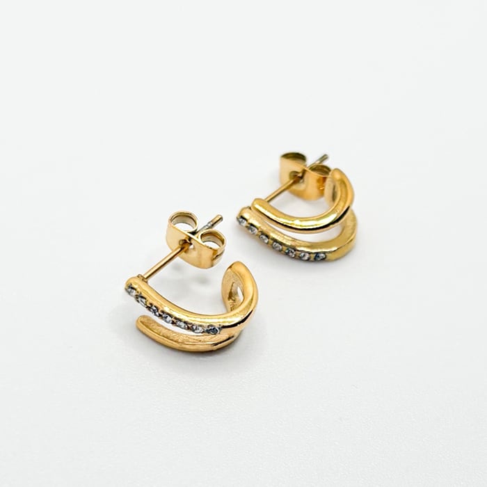 ステンレスダブルラインビジューピアス