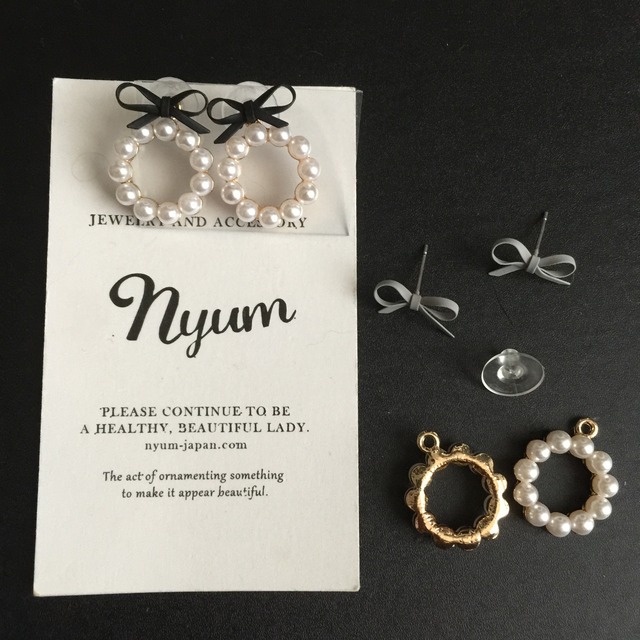 【ピアス】2way繊細リボンとパールリングピアス