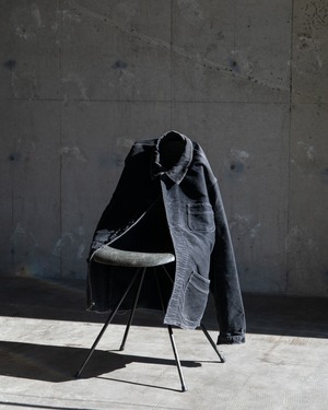 60s~ “Le Mont St Michel” black moleskin coverall / sun faded & damaged / From FRANCE