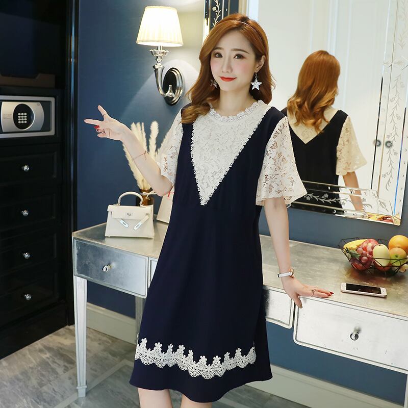 【新作】【送料無料】 マタニティドレス2019春夏バージョンの新しいファッションレースステッチルーズトランペットスリーブプラスサイズのマタニティドレス-アリババ 大きめサイズ スプリング 春物 サマー 夏物 expec261409373142