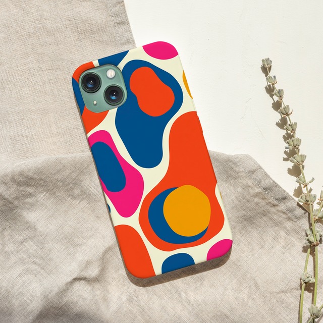 受注生産 iPhoneケース 赤青オレンジの有機形ポップ｜レトロポップ PABS113B