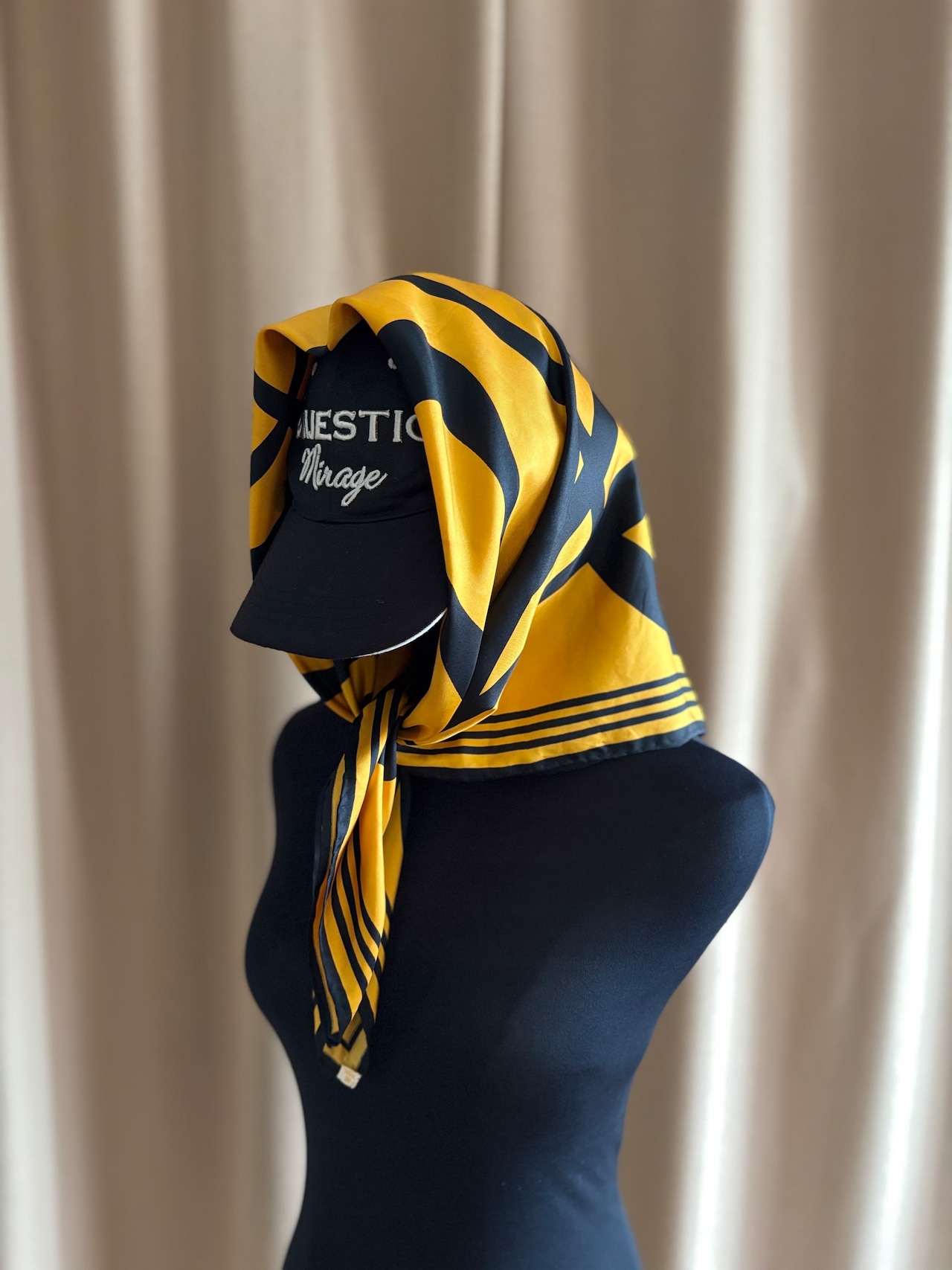 yellow & black abstract silk scarf-5152-8