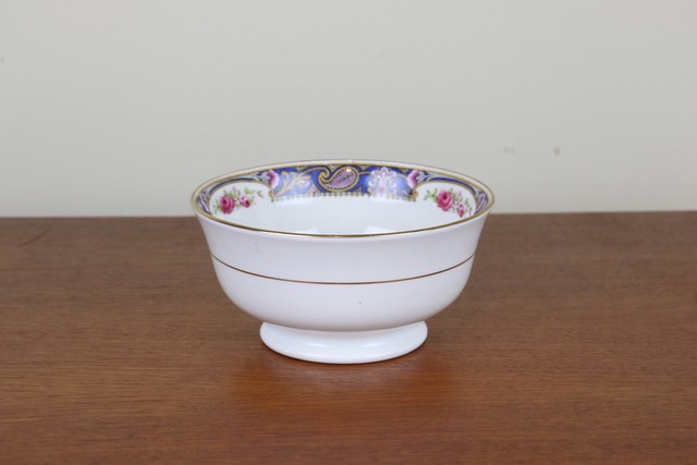 エインズレイ　シュガーボウル　ペイズリー柄　青　ハンドペイント　アンティーク　AYNSLEY　イギリス　つ28