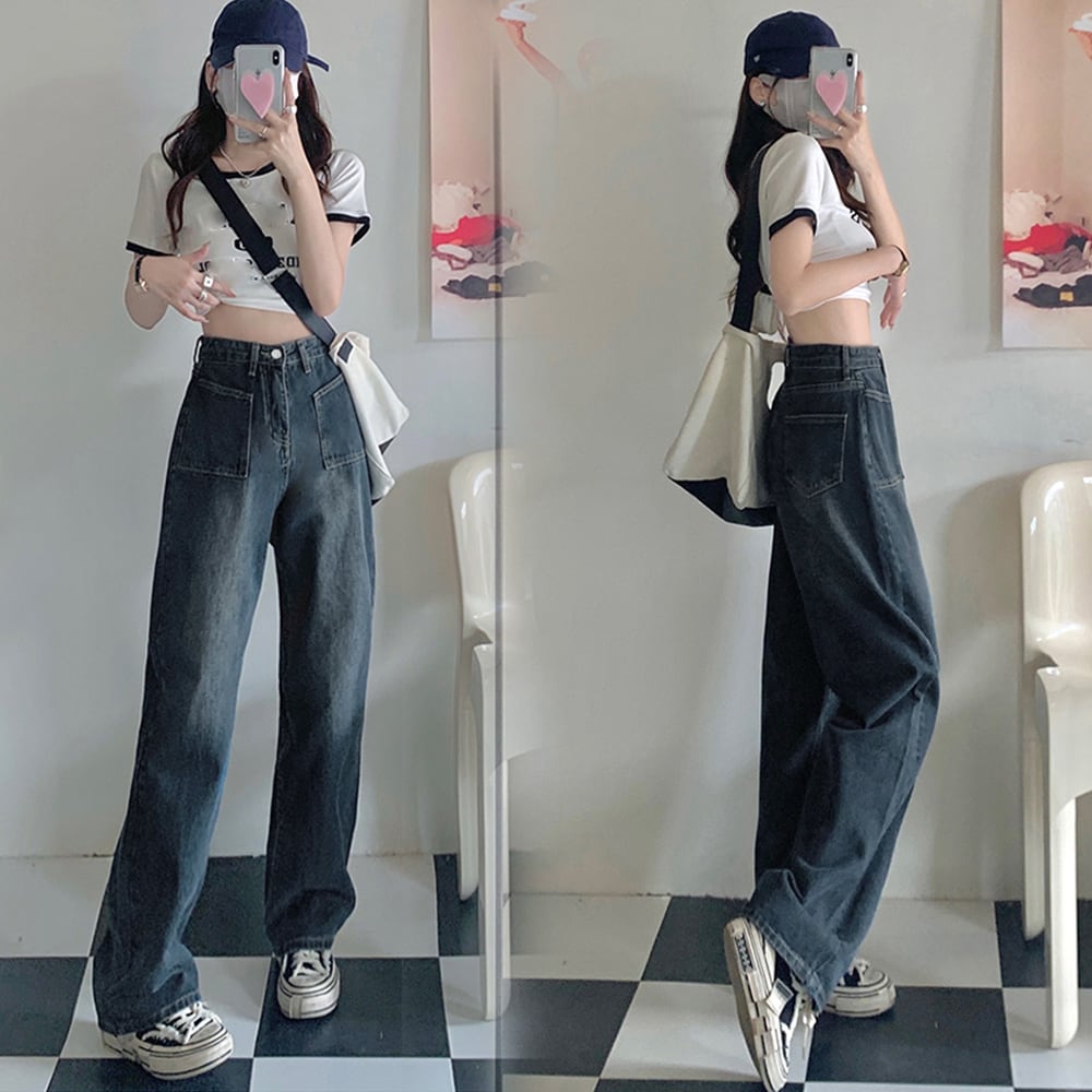 ハイウエスト ワイド ジーンズ レディース デニム パンツ レトロ 大人 きれいめ かわいい おしゃれ カジュアル ストリート 大人可愛い 大人女子