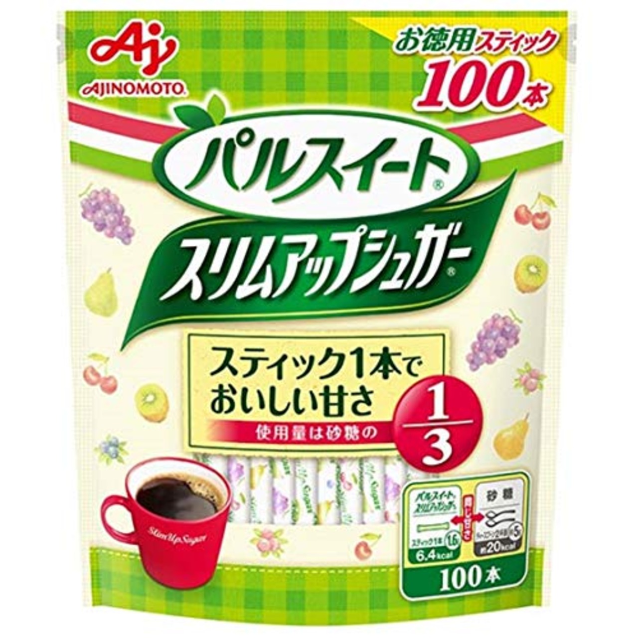 パルスイート 味の素 スリムアップシュガー スティック 100本 砂糖の1/3の使用量 コーヒーシュガー