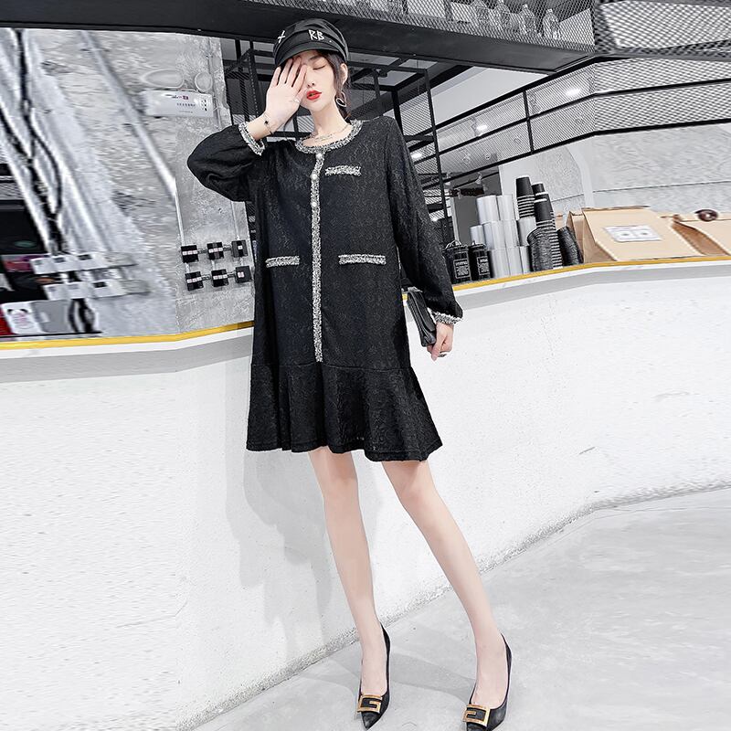 ドレス オータムバックルウェスト薄手ラッフルスカート 大きめサイズ 秋物 ミックスインファッション60752804433