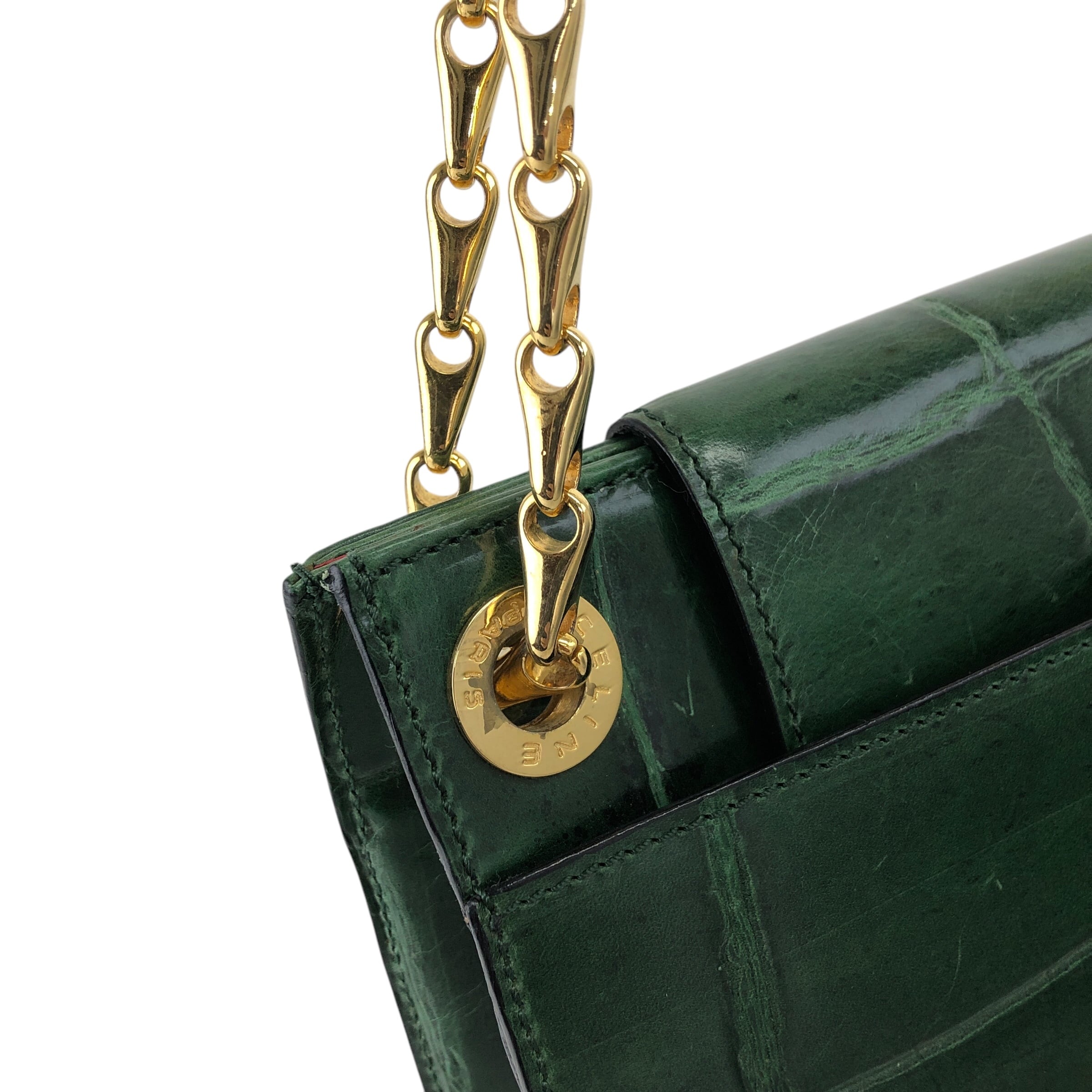 CELINE セリーヌ ショルダーバッグ グリーン レザー クロコ型 CELINE セリーヌ ショルダーバッグ グリーン レザー クロコ型