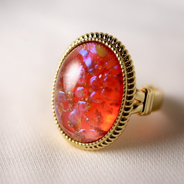 チェリーオパールガラスリング Cherr opal glass ring