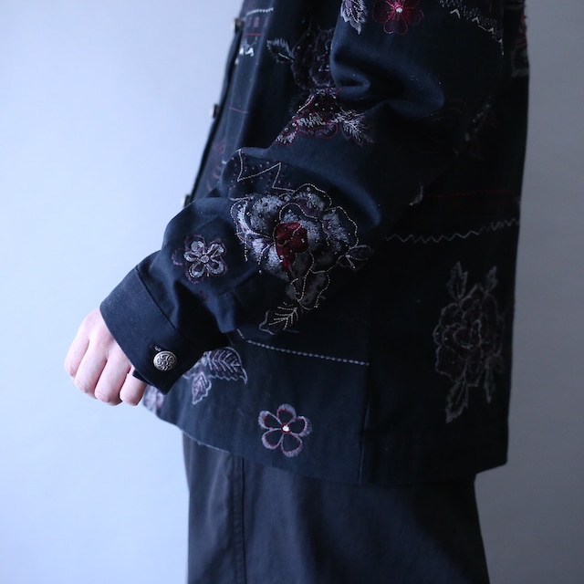 "刺繍" flower art pattern beads decoration box silhouette cotton shirt jacket