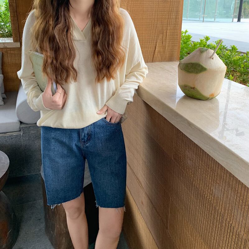 スタンダードパンツ ワイドレッグショーツ ウェスト薄手ジーンズ レディース レトロ ブルマー ワイドパンツ ビッグFスモールZ韓国71633779232