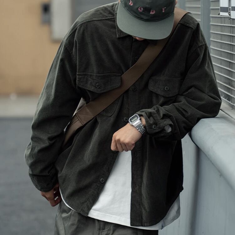 ★TEXTURED PLAIN CORDUROY WORK SHIRT　　　A0785