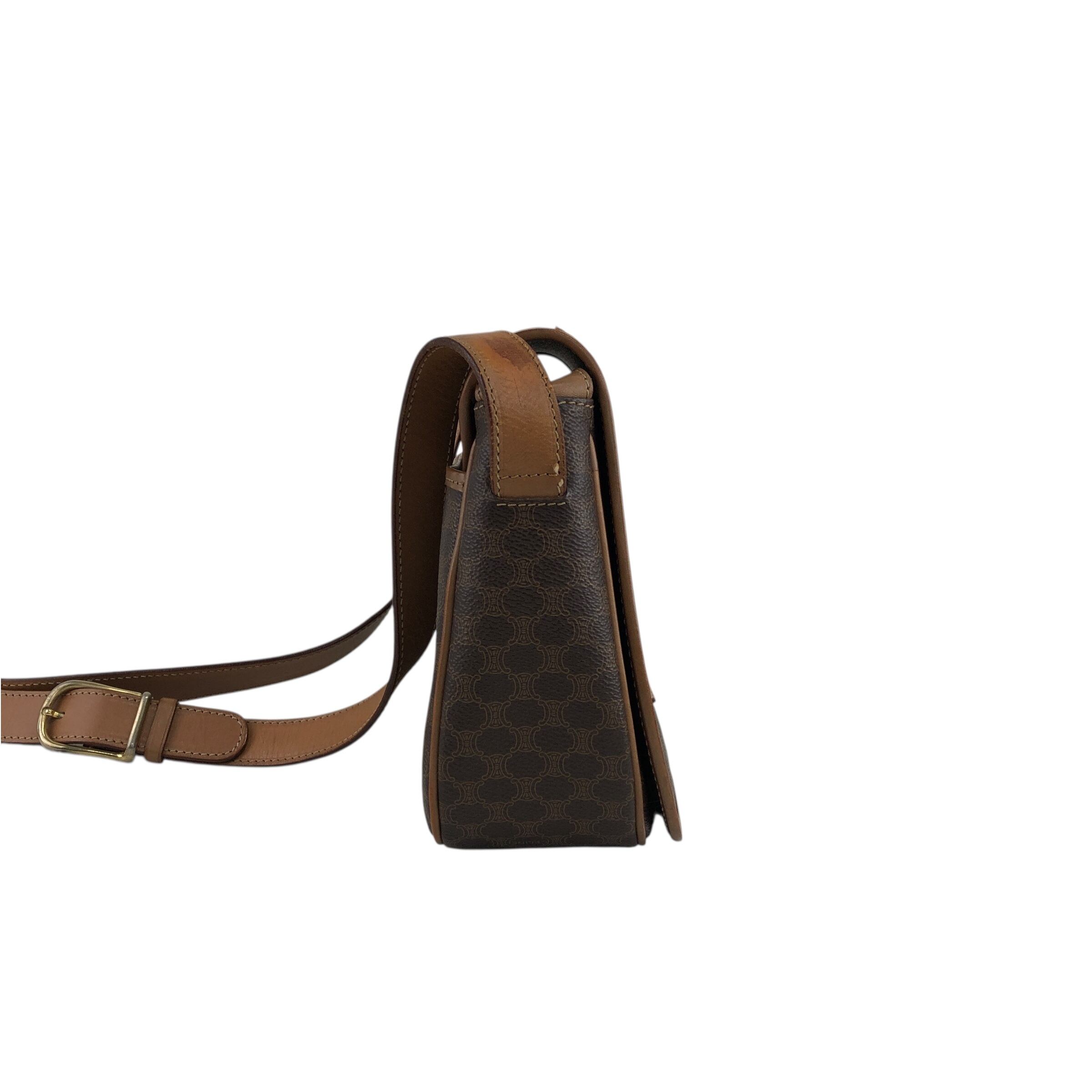 【美品】☆ セリーヌ マカダム ブラゾン 柄 レザー ショルダーバッグ ブラウン CELINE セリーヌ マカダム ブラゾン型押し クロスボディ ショルダー