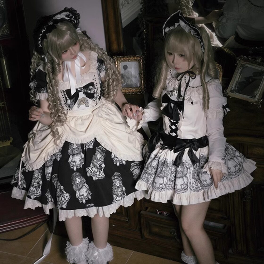 ドール柄　ワンピース　ロリータ SEASONZ ゴスロリ ワンピース ドール 病みかわいい プリント柄