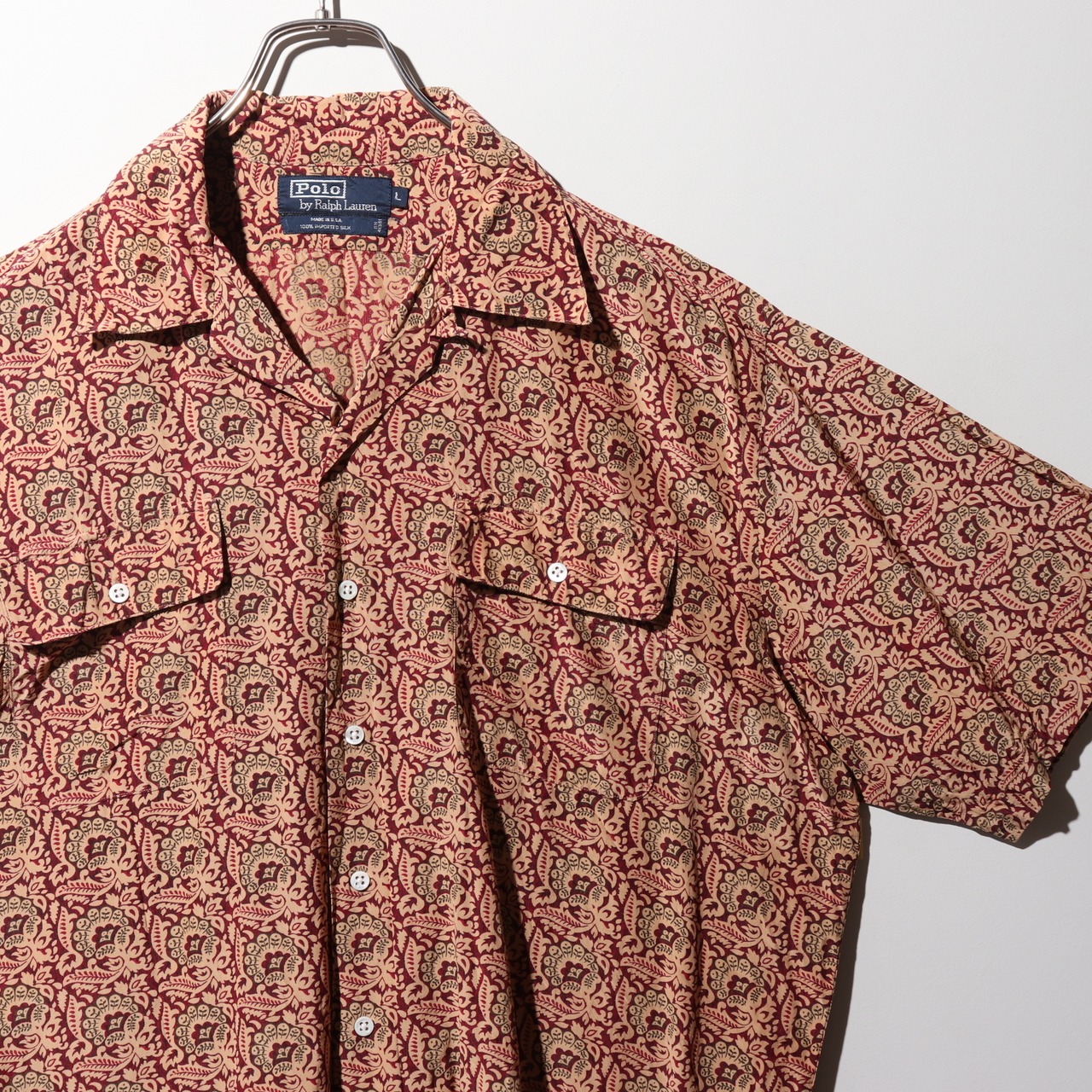 Mint Condition L USA シルク ボタニカル 総柄 ポロラルフローレン 半袖開襟シャツ Polo Ralph Lauren