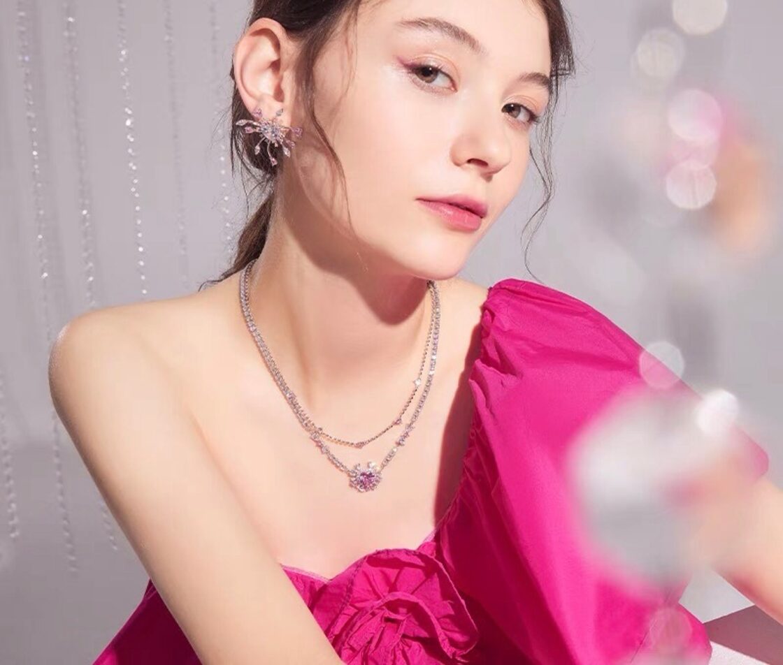 ネックレス ピンク 二連 ピアス 花柄 フラワー ネックレス 