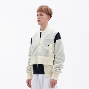 SALE 送料無料【HIPANDA ハイパンダ】メンズ 重ね着風 ボンバージャケット ブルゾン MEN'S LAYERED BOMBER JACKET BLOUSON / BEIGE