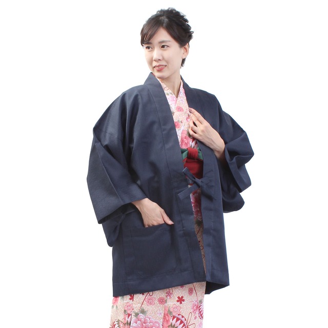 旅館羽織 日本製 リネン対応 羽織 男女兼用 フリーサイズ 紺 単品