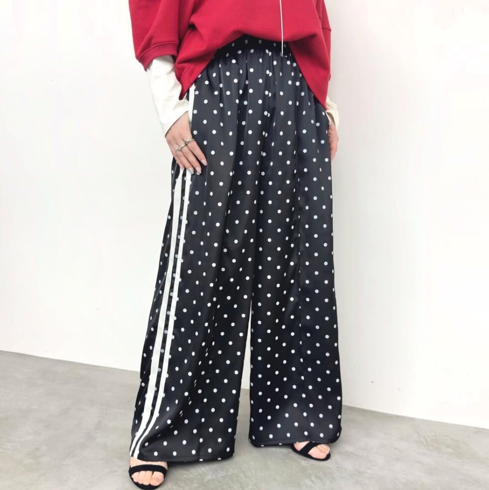 ドットサテンダブルラインワイドパンツ
