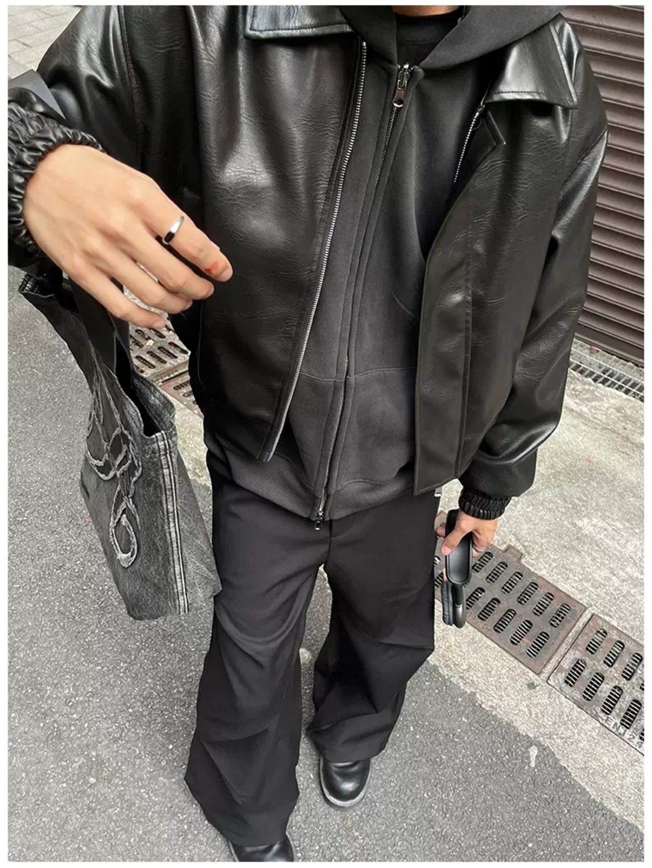 クロップドフェイクレザージャケット(gr43)