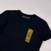 90s イタリア製 KATHARINE HAMNETT DENIM キャサリンハムネット ワンポイント ショート丈 半袖 Tシャツ カットソー S/ブラック レディース