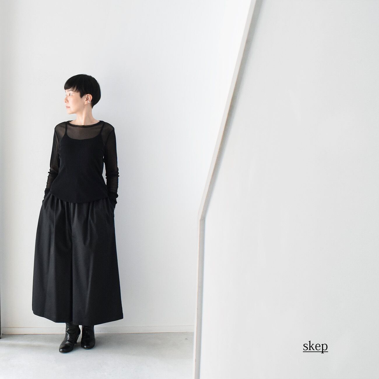 ワイドパンツ（ショート）：黒［PT03HPBK］ | skep-online shop