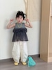 ニット × チュールメッシュ ペプラム ノースリーブタンク / 90 100 110 120 130 140