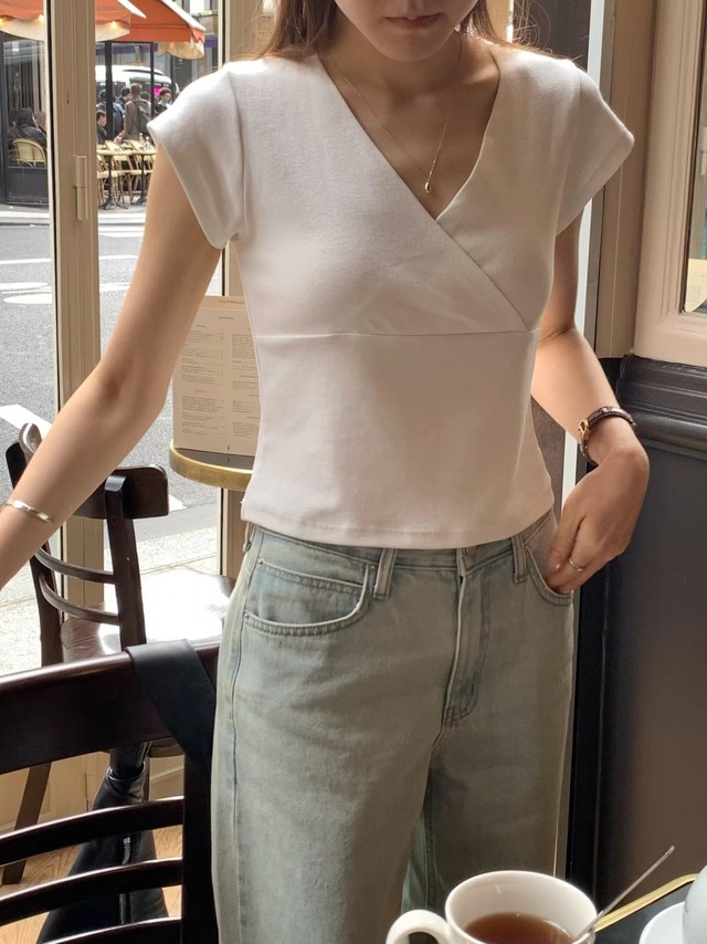 (予約) ounce / V wrap half tee 2color