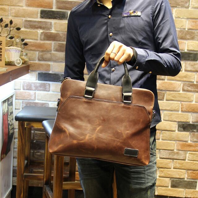 【予約販売】ショルダーバッグ 2WAY ビジネスバッグ 牛革 レザー メンズ シンプル スクエア ビジネス 黒 通勤 通学 ブラック コーヒー A4 大容量 こなれ感 お洒落 韓国 トレンド