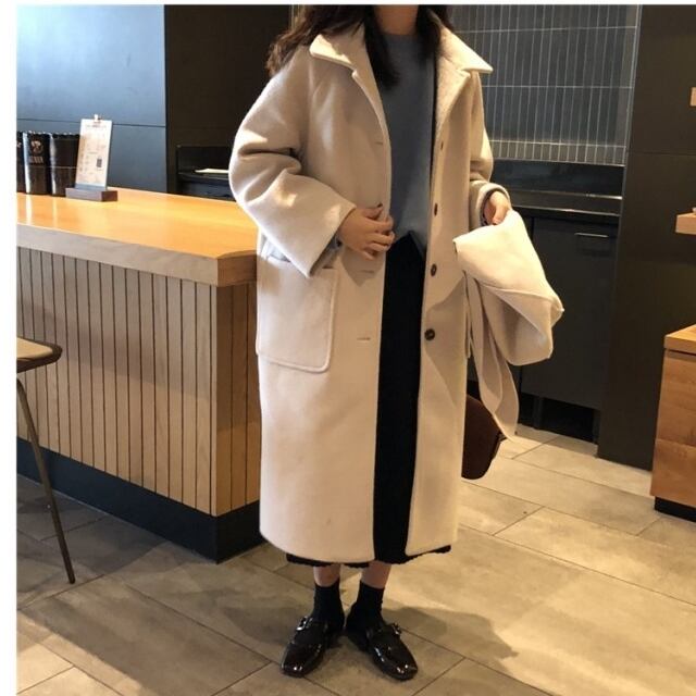 韓国製 東大門市場ファッションビル キャメル ロングレザーコート