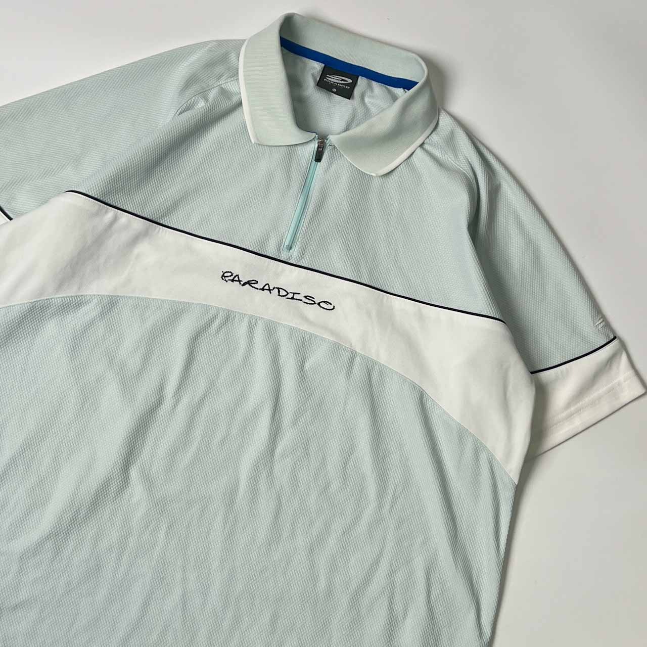 PARADISO GOLF パラディーゾ ゴルフ ハーフジップ 半袖 ドライ シャツ LL/水色×ホワイト系 メンズ スポーツ