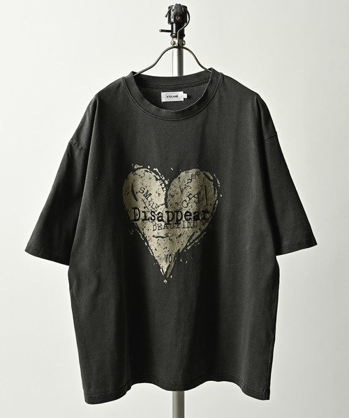 ATELANE  16OE Jersey Pigment Dye - Heart Pattern (BLK) 26A-14052