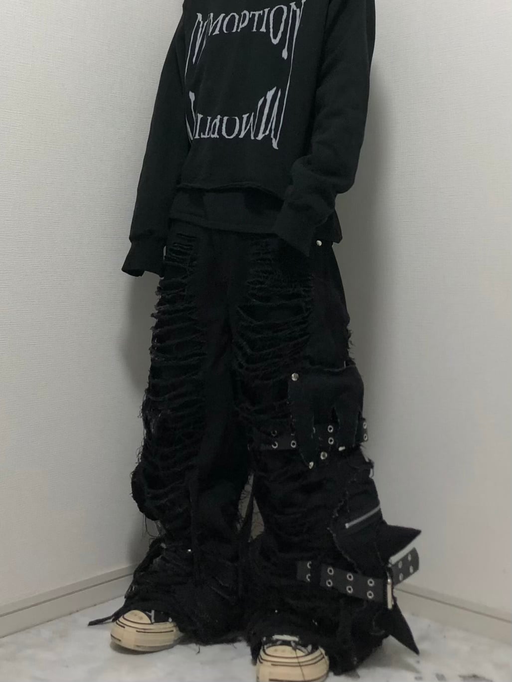 all damage volume horn custom black denim pants | mmoption